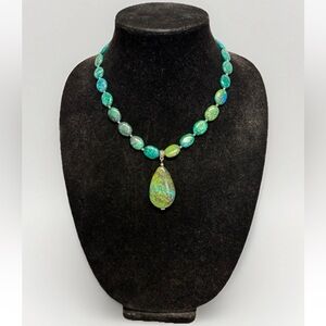 Turquoise Necklace with Oval Turquoise Pendant #4735